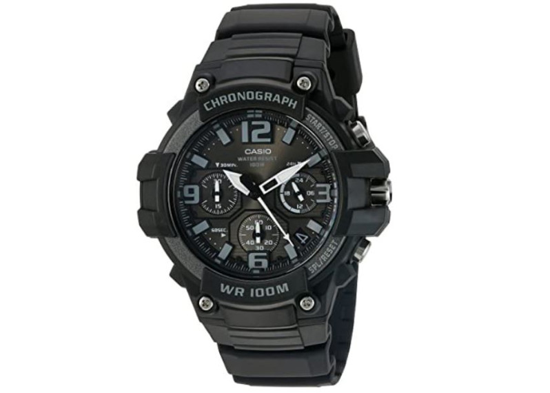 Casio Men's Heavy Duty Chronograph Stainless Steel Quartz Watch with Resin Strap, Black, 
